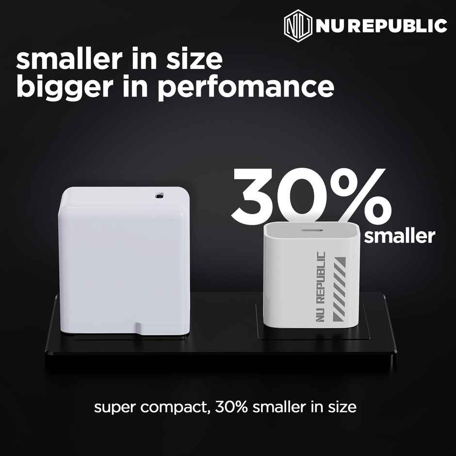 Nu Republic Sprint Ultra 30W USB-C Charger PD 3.0 with Type-C to Type-C Cable Supports All Fast Charging Technologies - White