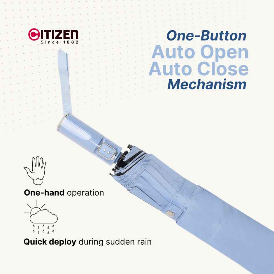 Citizen Auto Open Close Umbrella Glass Handle Baby Blue| 23 in | 3 Fold