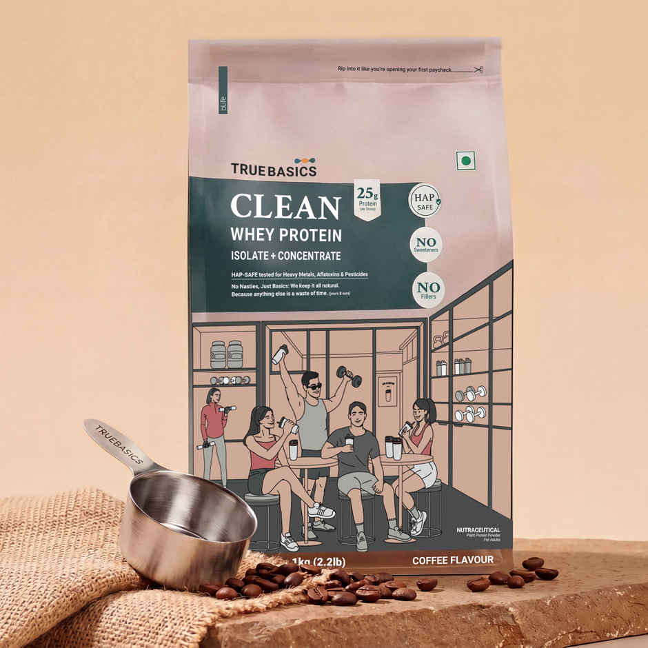 TrueBasics Clean Whey Protein Powder Isolate & Concentrate Blend (Coffee)