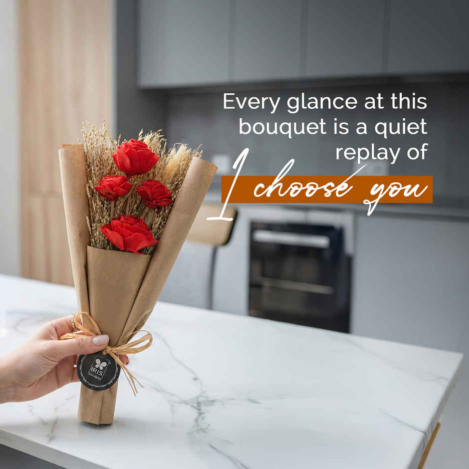 Everlasting Red Rose Love Dry Flower Bouquet with Fragrance Spray | Ideal for Gifting | IRIS