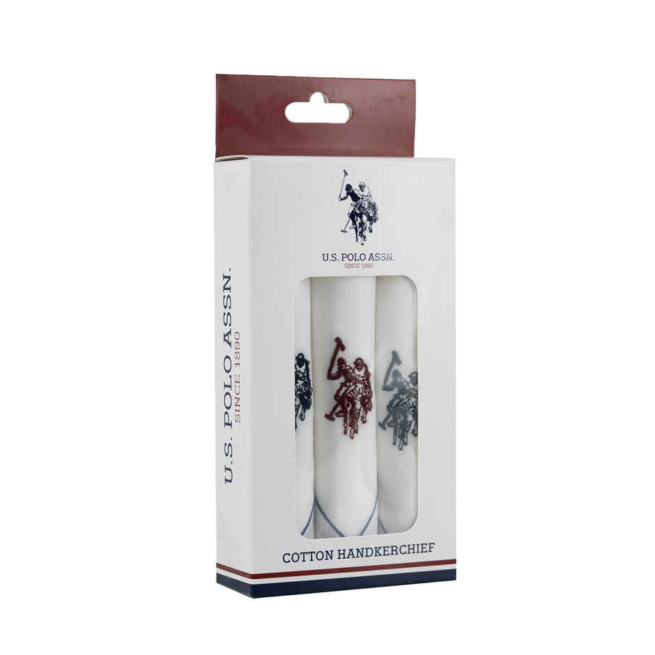 U.S. Polo Assn. Men Pure Cotton Brand Logo Handkerchief Pack Of 3 Assorted - One Size