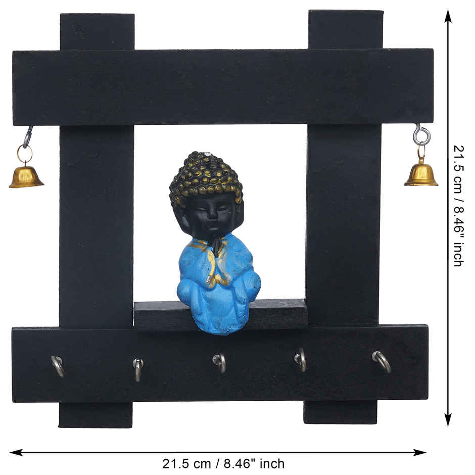 eCraftIndia Stylish Black and Blue Monk Buddha Wooden Key Holder