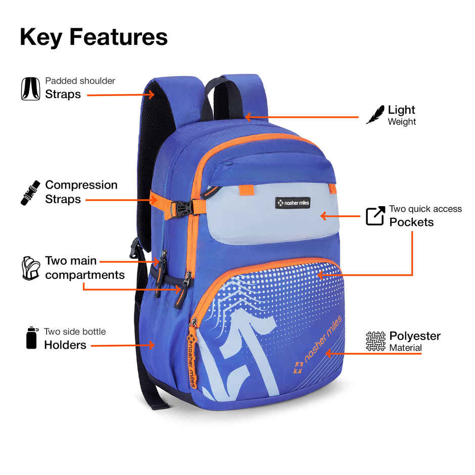 Nasher Miles Engineering Polyester Laptop Backpack with Rain cover | Blue - 36 L