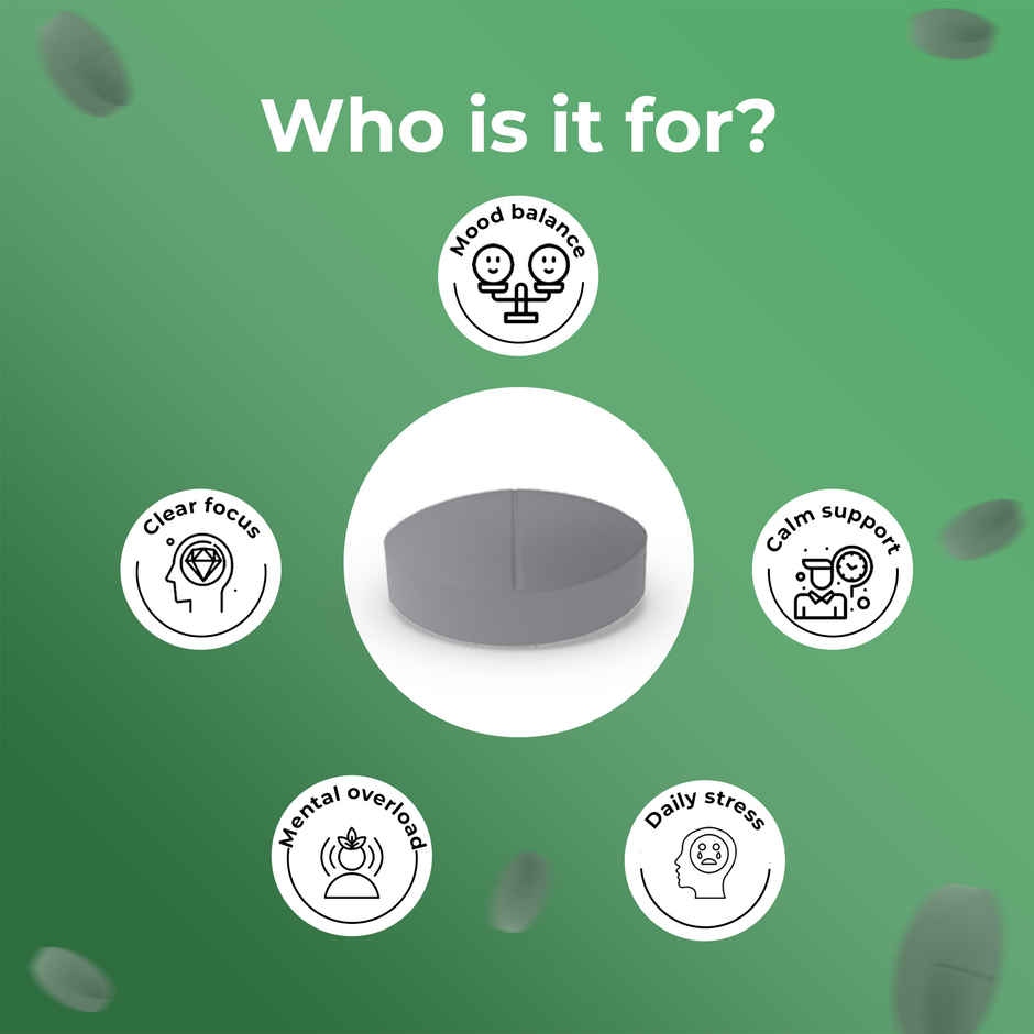 OYB Brain Ease Stress Relief with Ashwagandha & Brahmi for Calm Mind, Focus & Anxiety | 30 Tablets