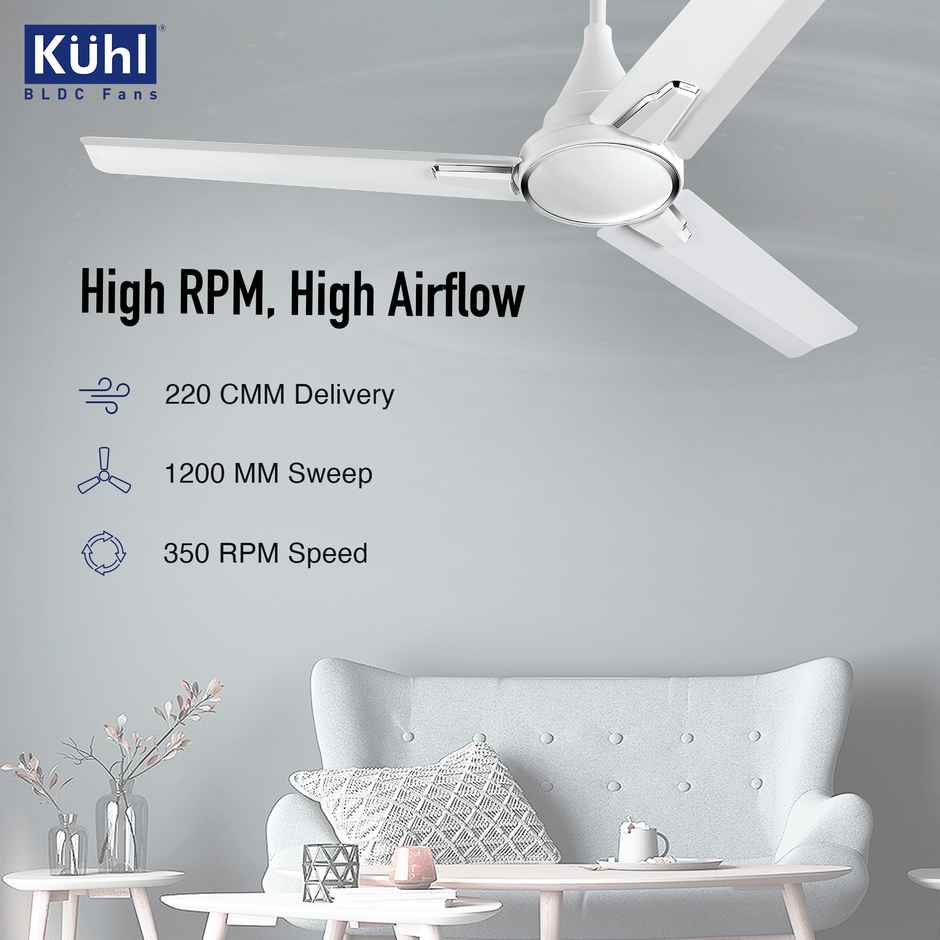 Kuhl Prima A1 BLDC Ceiling Fan, 1200mm, 5 Star, Remote Control, White