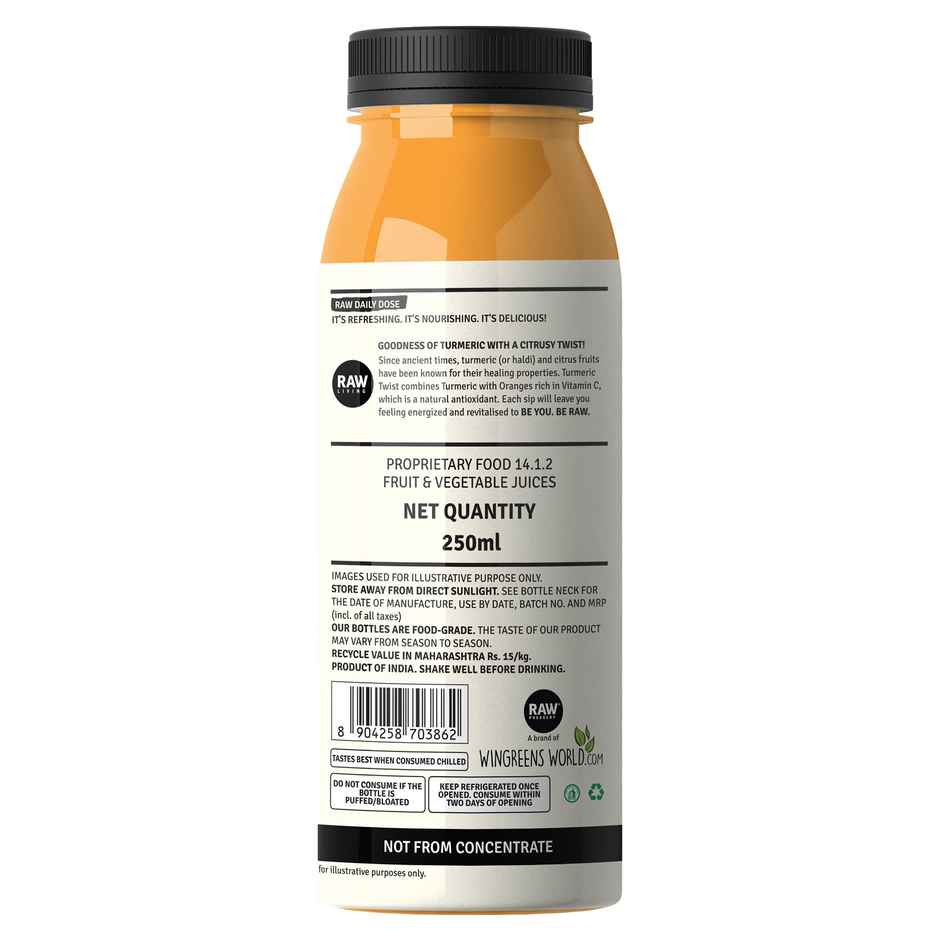 RAW Pressery Turmeric Twist  Turmeric, Orange & Apple Juice  Not From Concentrate  Daily Dose