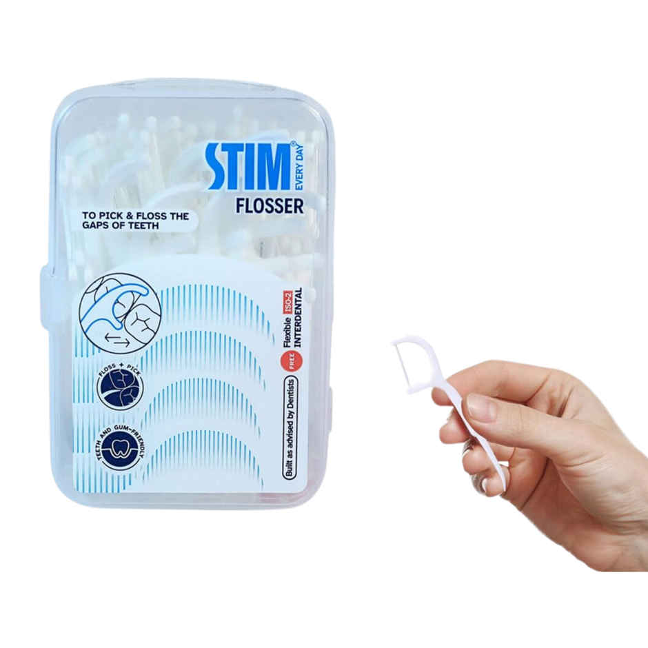 STIM Flosser Removes Plaque and Food Between the Teeth