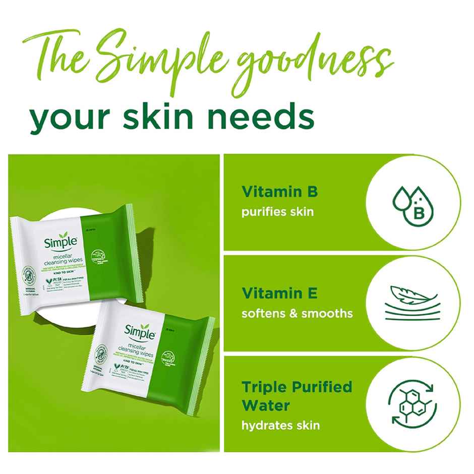 Simple Kind To Skin Micellar Cleansing Wipes 25 Wipes
