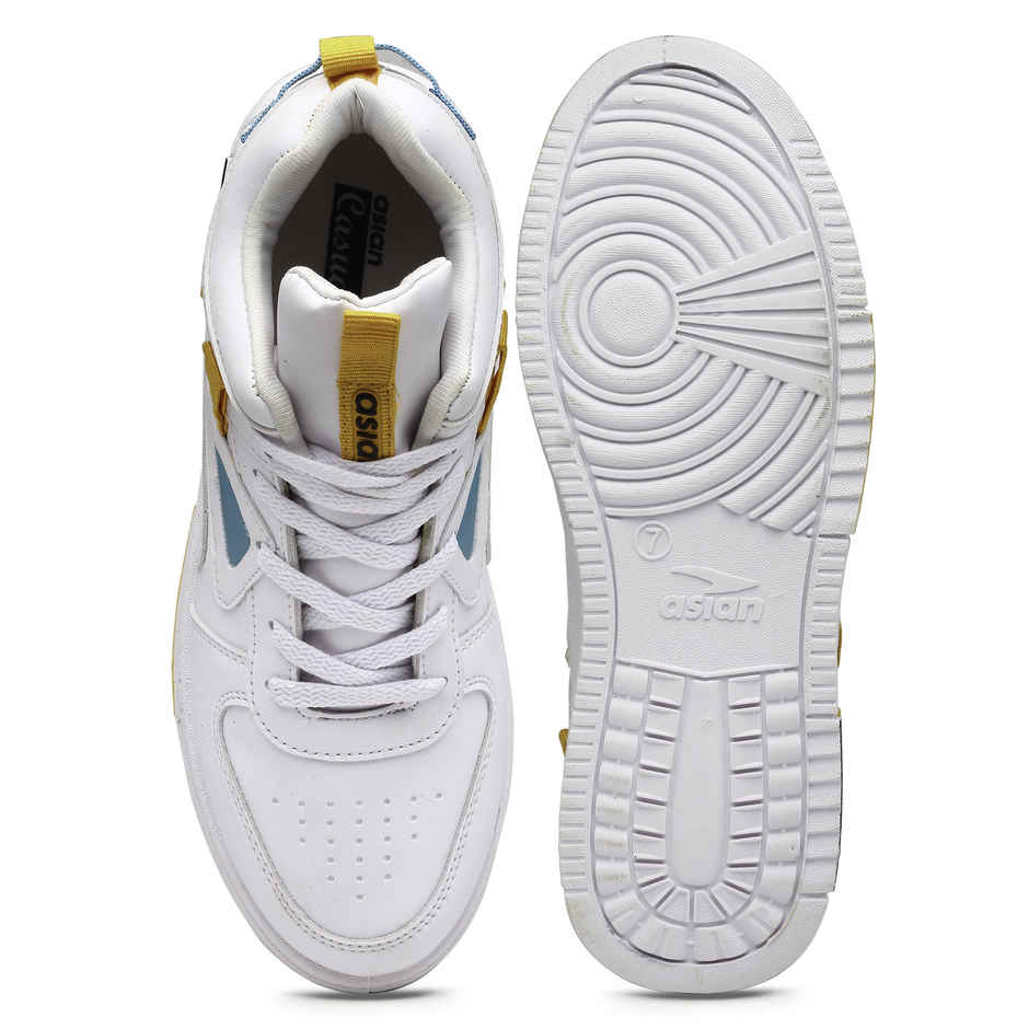 Asian Tarzan-11 Men High Top Sneakers White-Mustard (UK-6)