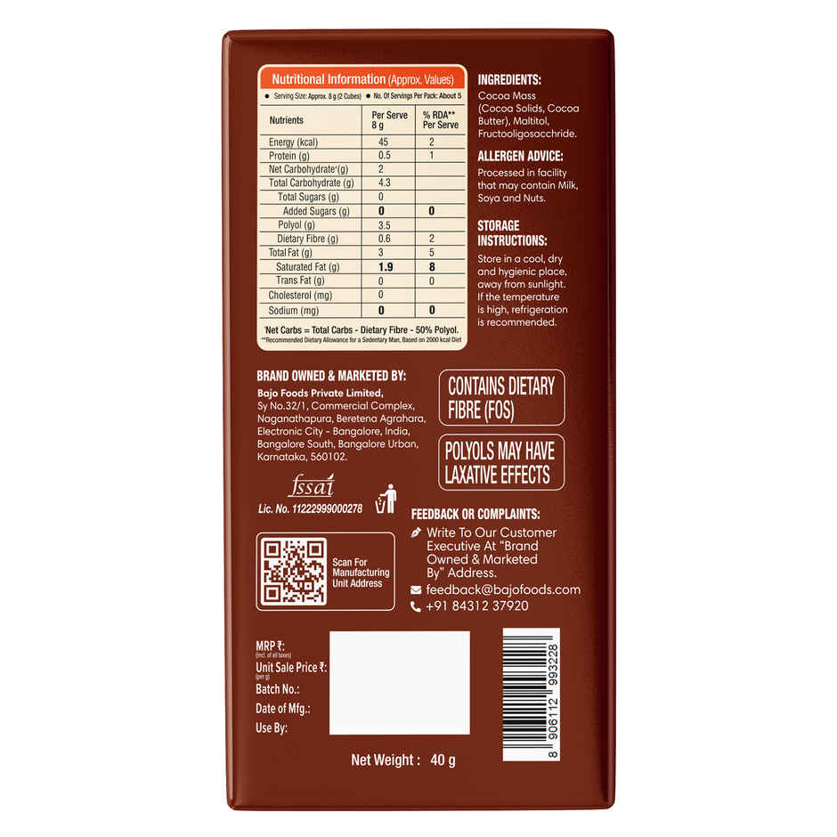Lo Foods Keto Dark Chocolate Bar | Compound Sugar Free Chocolate
