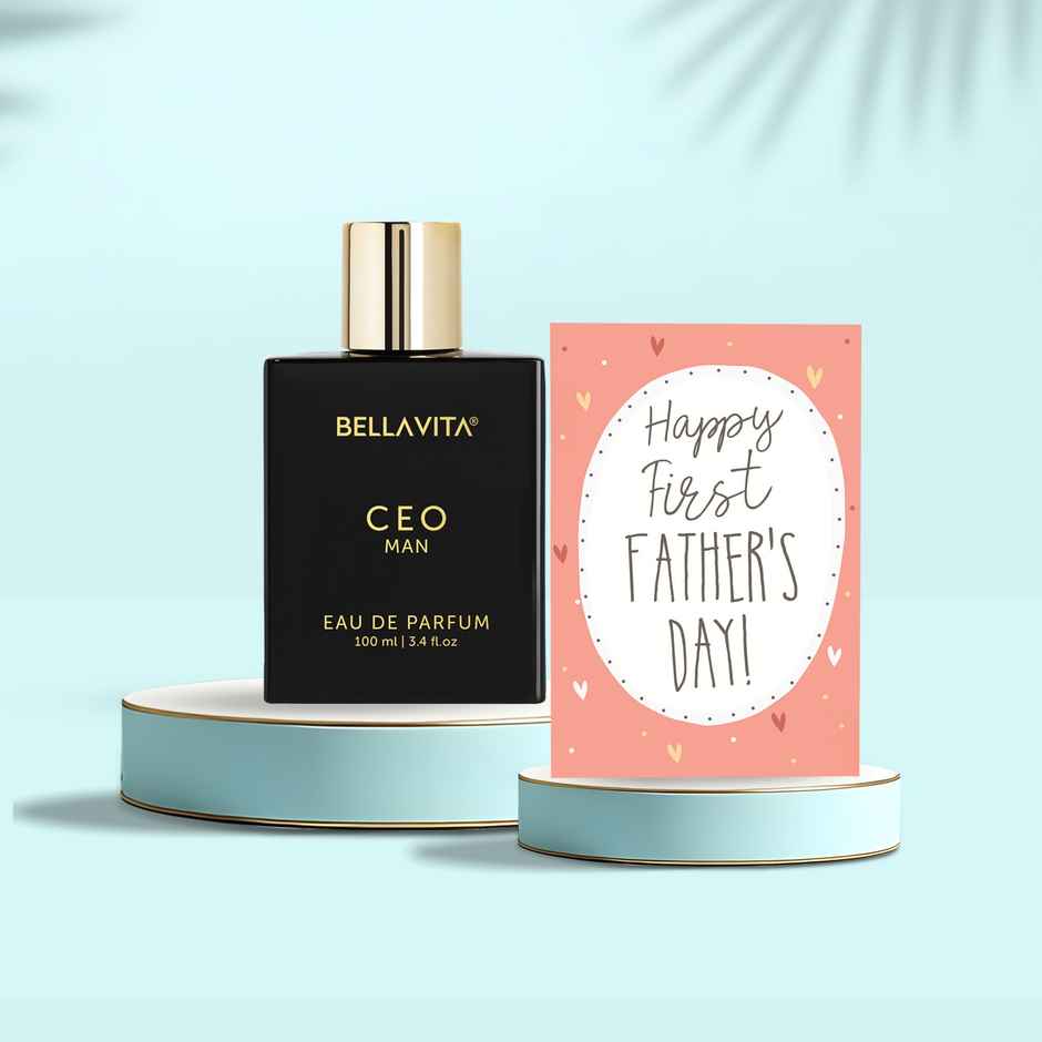 Bella Vita Organic Ceo Man Eau De Parfum For Men Long-Lasting Hints Of Lemon And Sugar (100ml) & Oye Happy Happy 1St Father'S Day Card (1pc) Combo