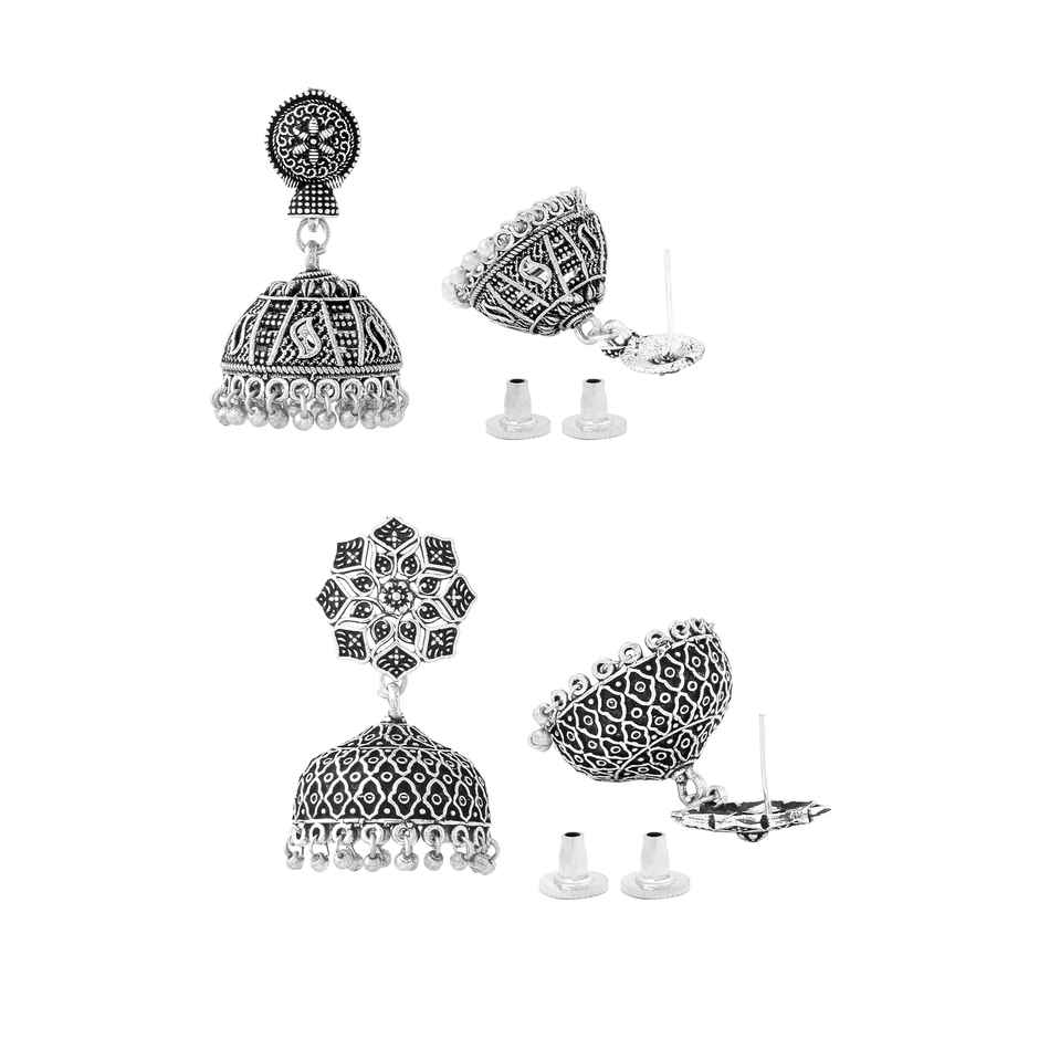 Yellow Chimes Traditional Silver Oxidized Jhumka Set for Women
