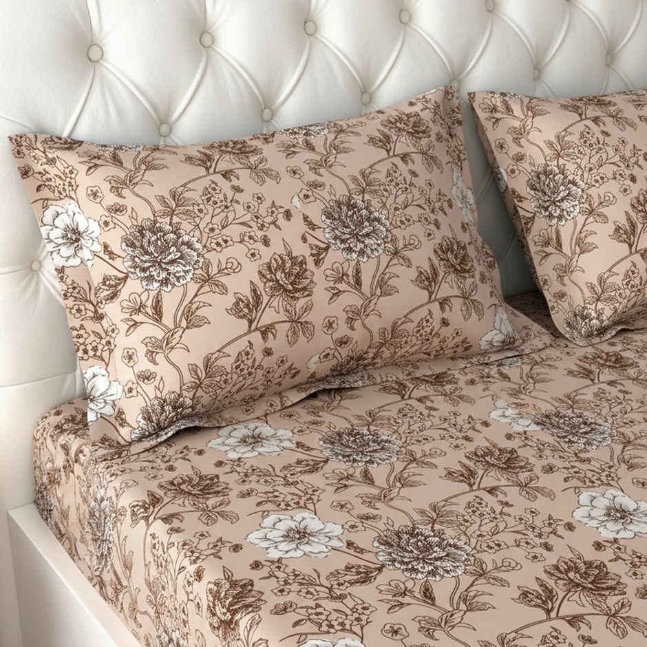 Raymond Home 120 GSM Hazel Floral Double Bedsheet with 2 Pillow Covers Peach