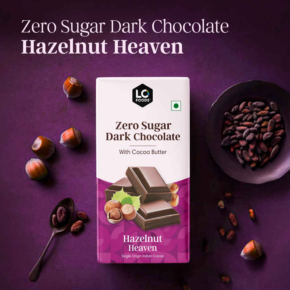 Lo Foods Hazelnut Sugar Free Dark Chocolate Bar | Premium Cocoa Butter Healthy Chocolate