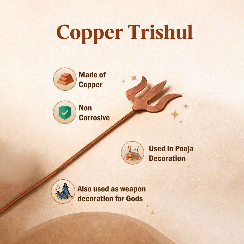Copper Trishul - 6 inch | Traditional Puja & Home Temple Accessory | Svasti