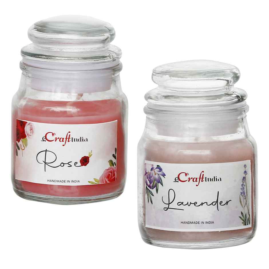 Glass Jar Jasmine And Rose Scented Candles | Home Decor | Ecraftindia