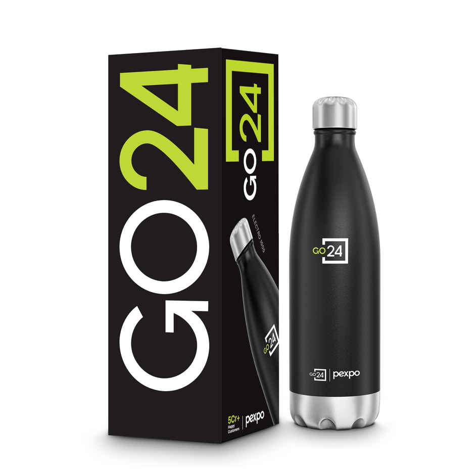 Go24 Electro Stainless Steel Thermos Bottle | Black Knight | Leakproof | 3-Layer Insulation
