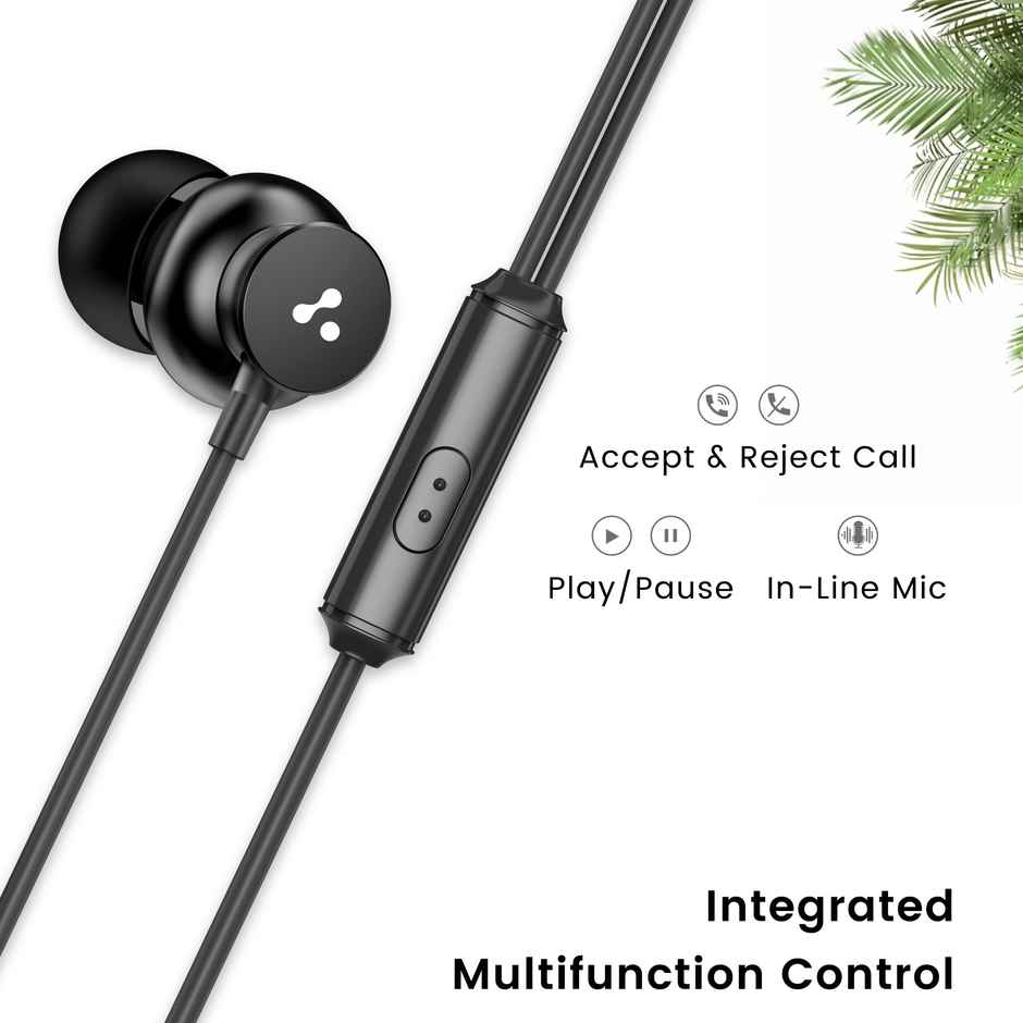 Ambrane 3.5mm Wired Earphones with Mic, Powerful HD Sound with High Bass, Stringz 38 Black