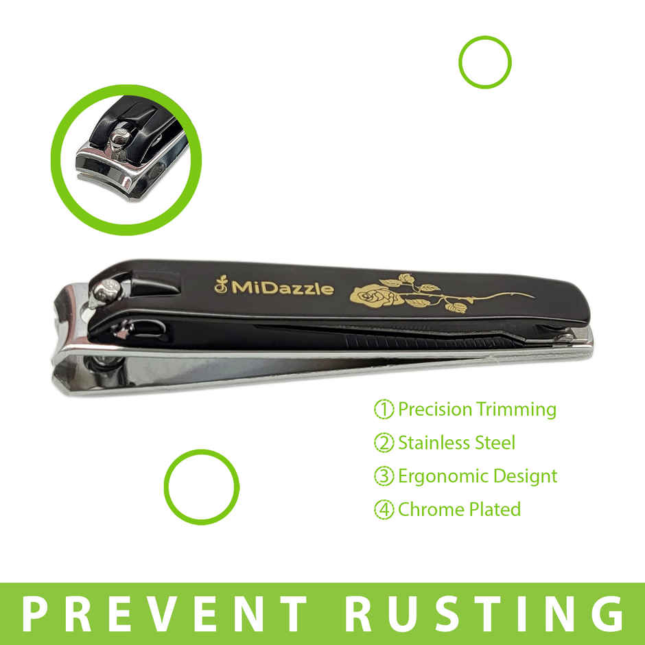 Midazzle Large Nail Clipper/Cutter Flexible Handle - Blister Black |MINA3701