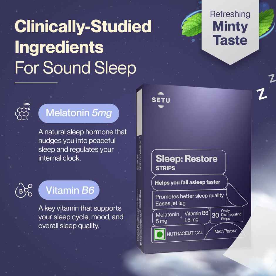Setu Sleep Restore Melatonin Sleep Supplement Strips For Relaxation (Mint)