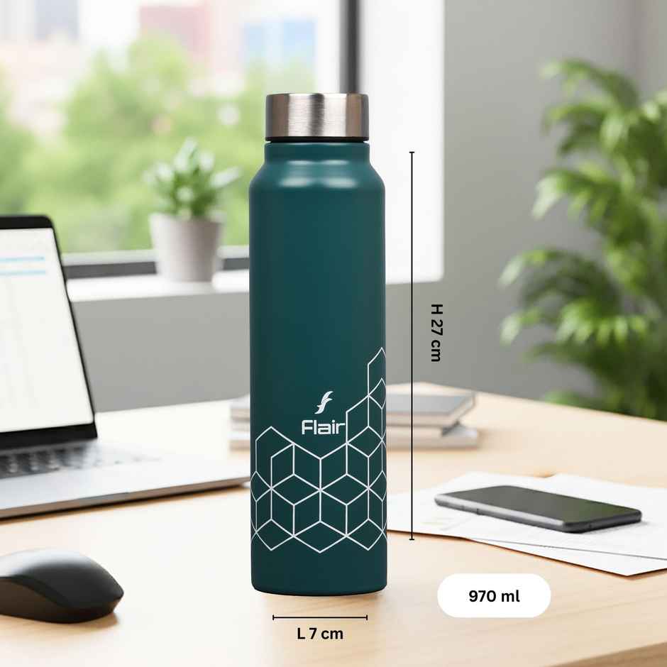 Flair Hexa Stainless Steel Water Bottle | Green | 970 ml