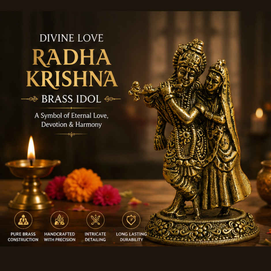 Pure Brass Radhe Krishna Idol | Estoria Collective