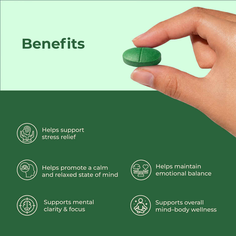 OYB Brain Ease Stress Relief with Ashwagandha & Brahmi for Calm Mind, Focus & Anxiety | 30 Tablets