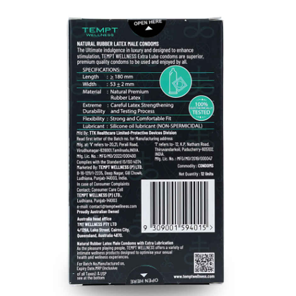 Tempt Wellness Extra Lube Condoms | Maximum Lubrication | Premium Natural Latex