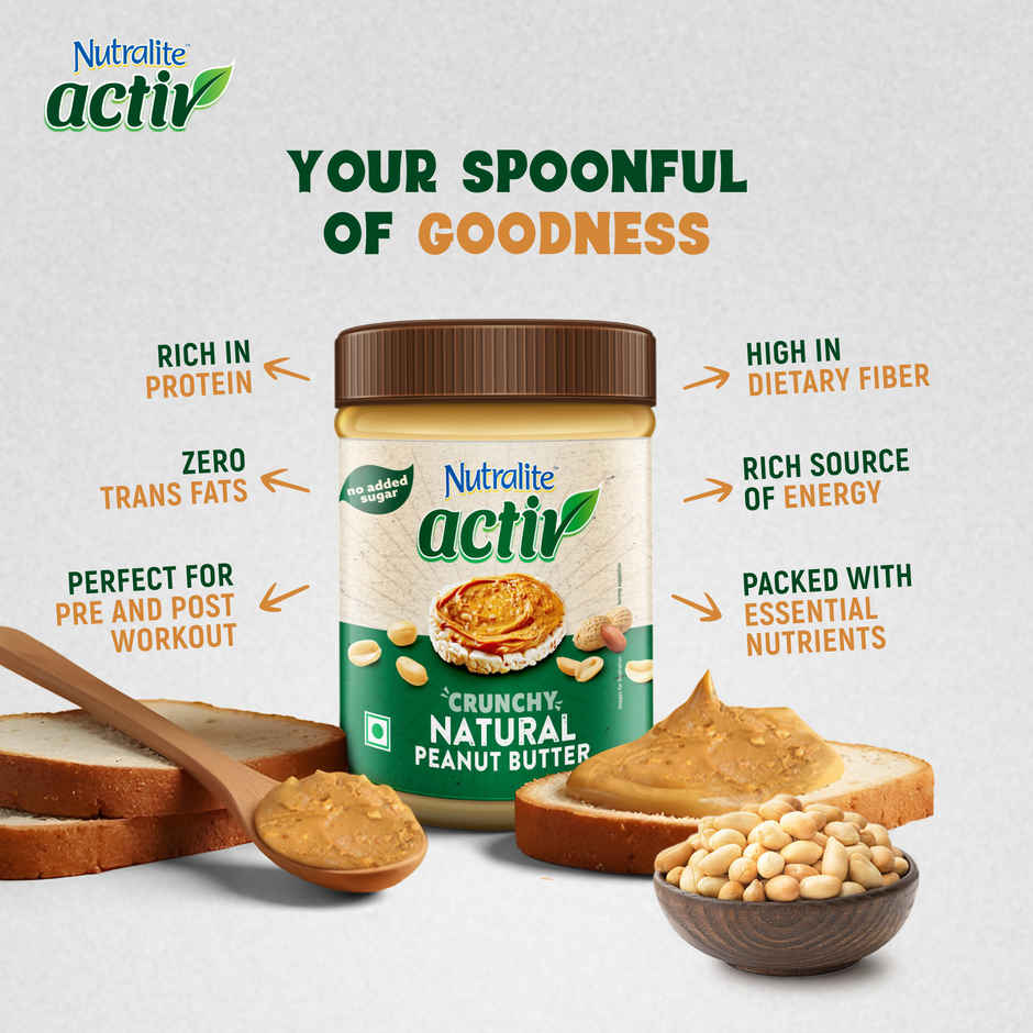 Nutralite Activ Peanut Butter Plant Based Protein Source Natural Crunchy