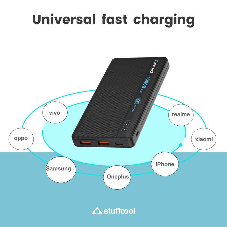 Stuffcool Major 10000 mAh 22.5W Wired Power Bank (Lithium Polymer, Power Delivery 3.0, Fast Charging for Mobile, Smartwatch, Tablet) - Black