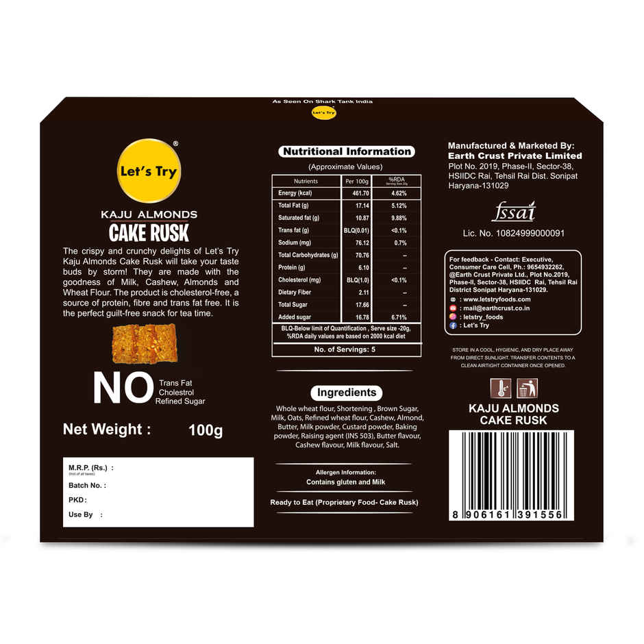 Let's Try Kaju Almond Cake Rusk With Goodness Of Milk & Atta