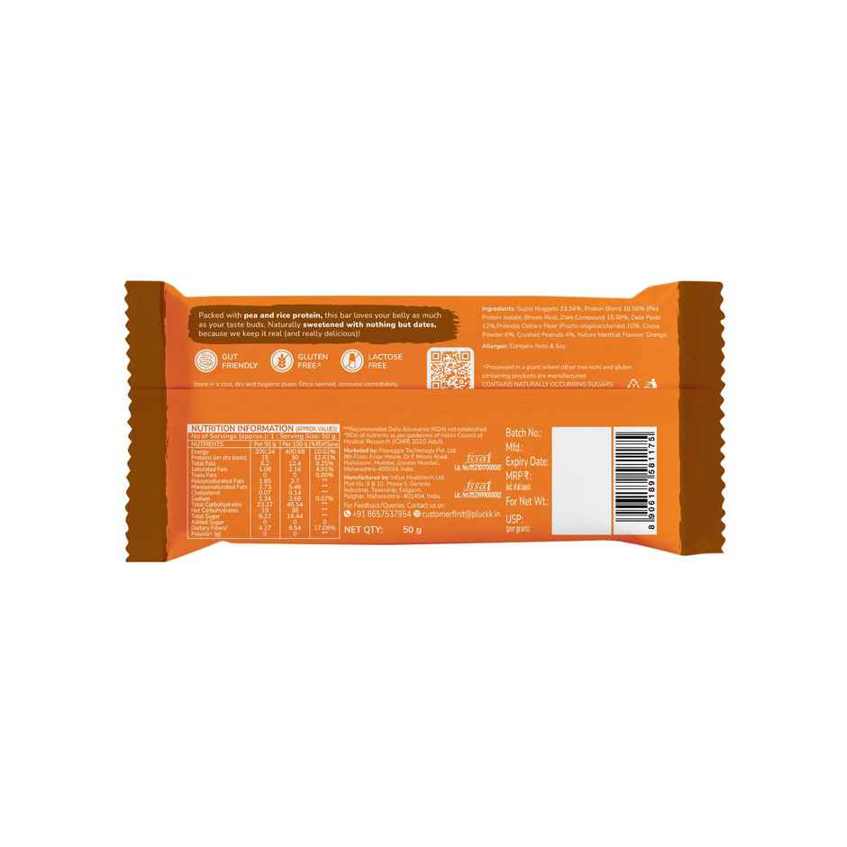 Pluckk Upnourish Orange Cocoa Plant Protein Bar