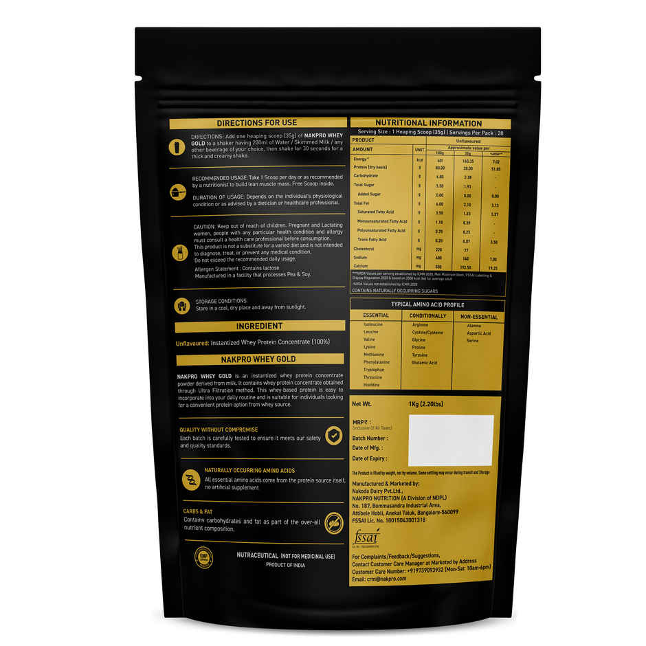 NAKPRO Whey Gold Protein Concentrate Trustified Certified | Unflavored
