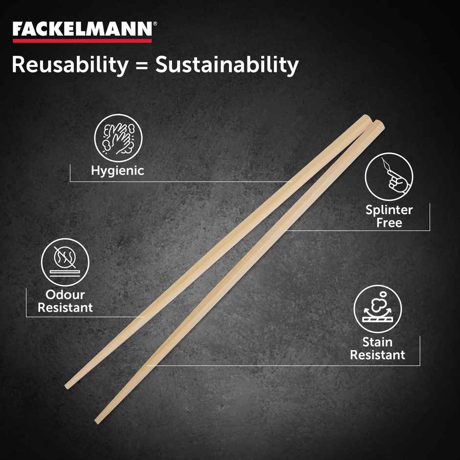 Fackelmann Bamboo Chopsticks | 22.5 Cm | Bag Of 10 Chopsticks | Reusable Easily Washable & Hygienic