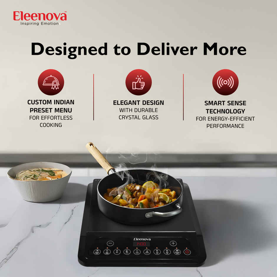 Eleenova Magnite 1200 Watts Superior Crystal Glass Push Button Induction Cooktop