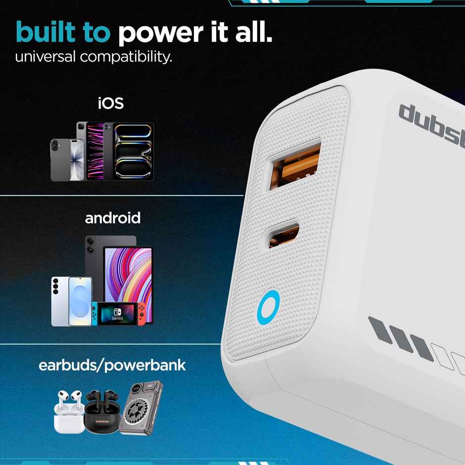 Dubstep Sprint 22.5W Superfast Wall Charger | Adaptor Only | White