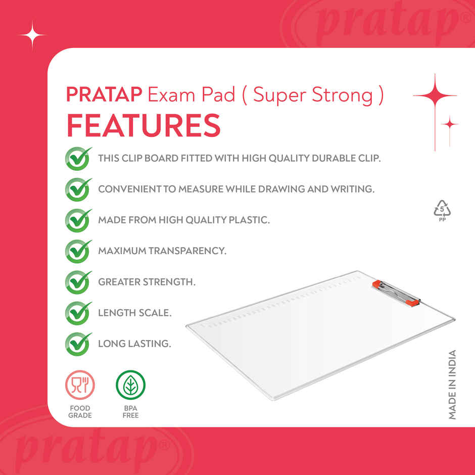 PRATAP Exam Pad Super Strong Clear Transparent