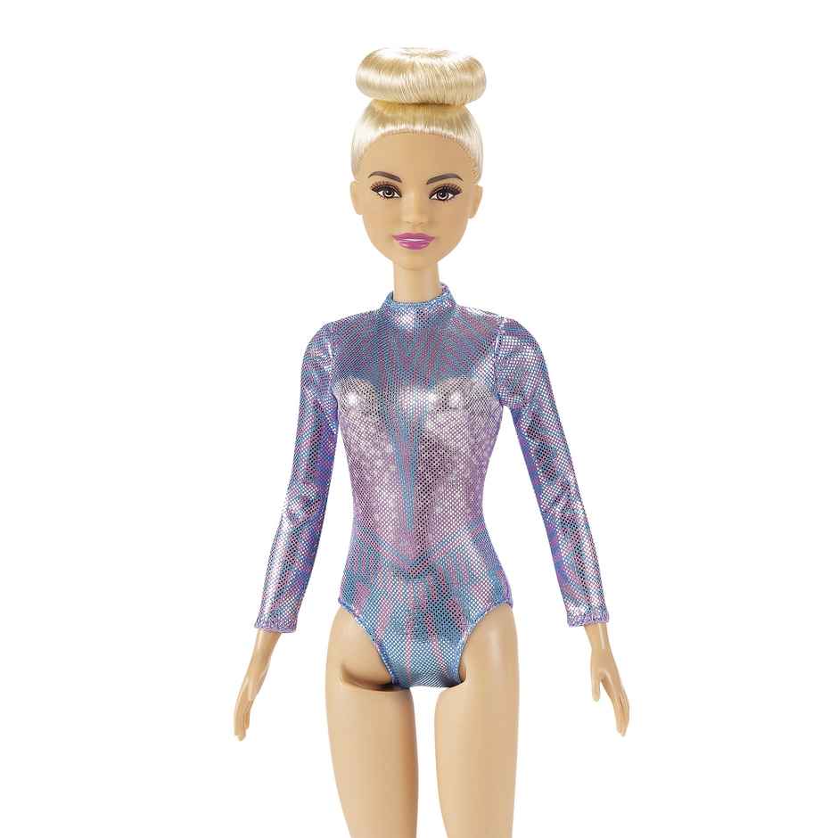 Barbie Rhythmic Gymnast Blonde Doll With Colorful Metallic Leotard | 2 Clubs and Ribbon Accessory