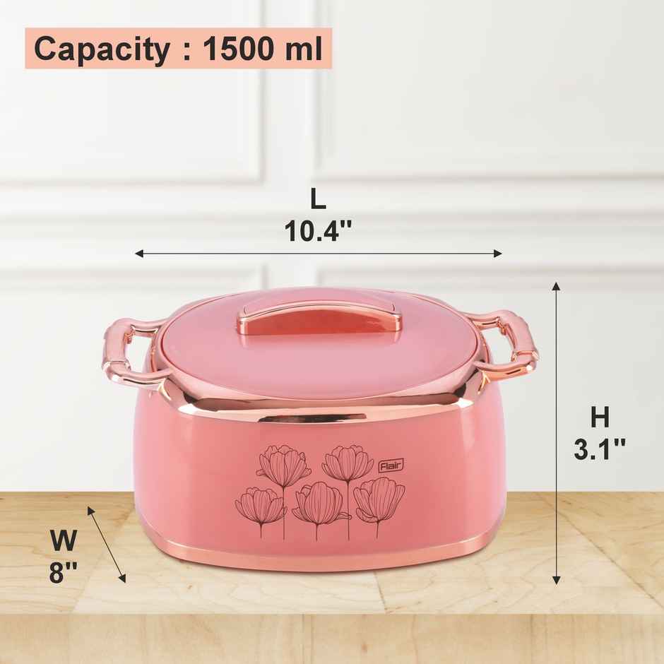 Flair Celebration Insulated Inner Steel Casserole | Pink - 1.5 L
