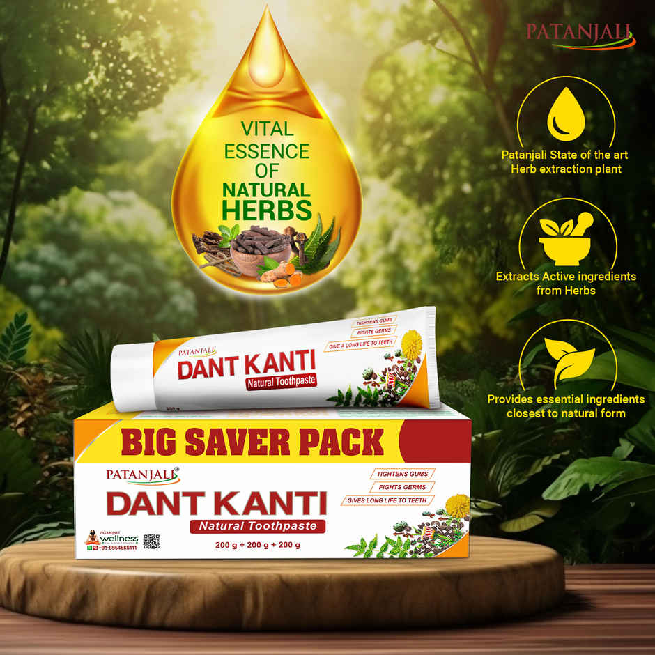 Patanjali Dant Kanti Natural Toothpaste - Herbal Oral Care, Fights Cavities and Germs