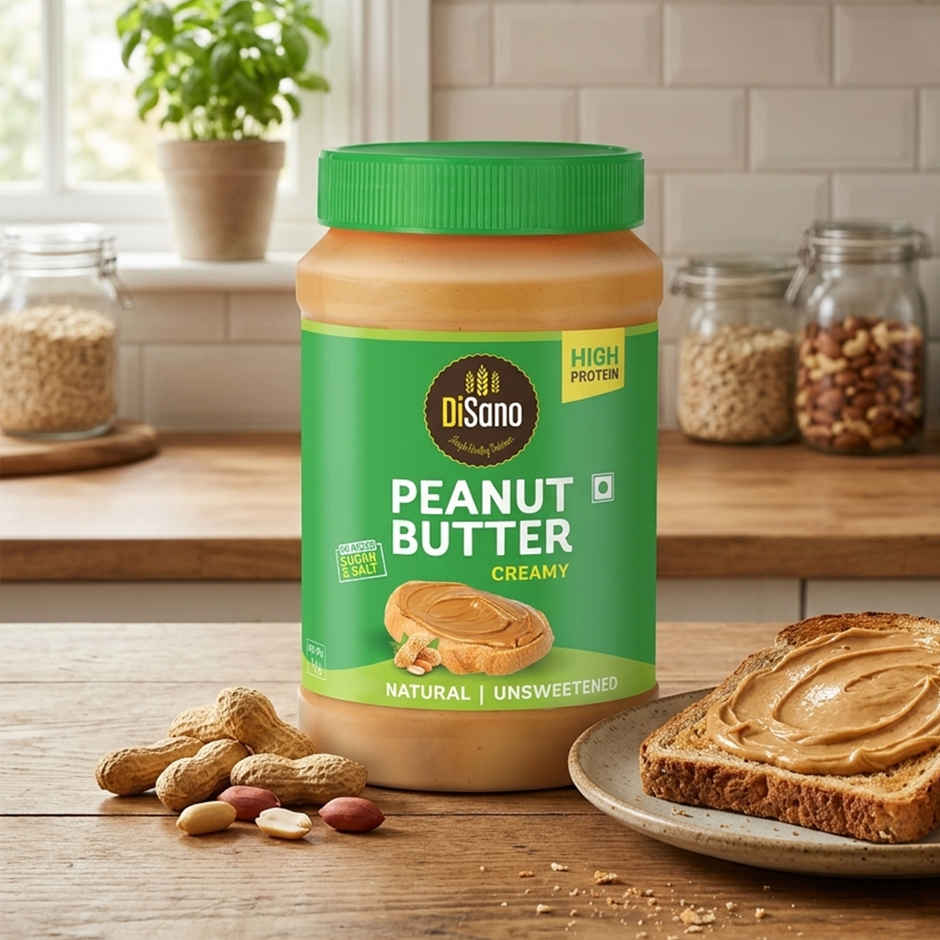 DiSano Natural Peanut Butter - Creamy, Unsweetened, 28.3% Protein, No Added Sugar,Pure Peanut
