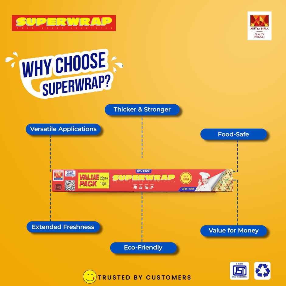 Hindalco Super Wrapp Aluminium Foil | 20 g + 10 g | Pack Of 3