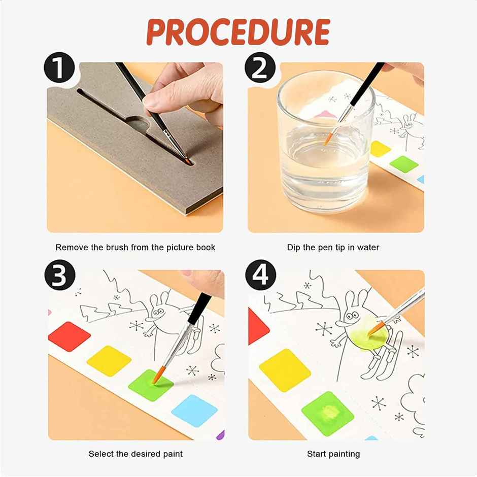 Kidology Pocket Watercolor Painting Book With  Bookmarks Sheets & 1 Brush Early Education
