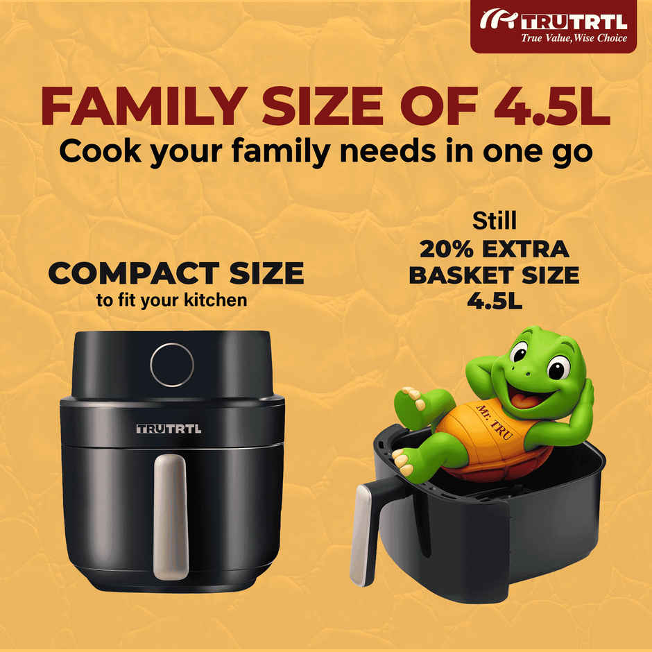 truTRTL Smart Digital 4.5L Air Fryer for Home| 1400 Watt| 8 Preset Menu| Glossy Black