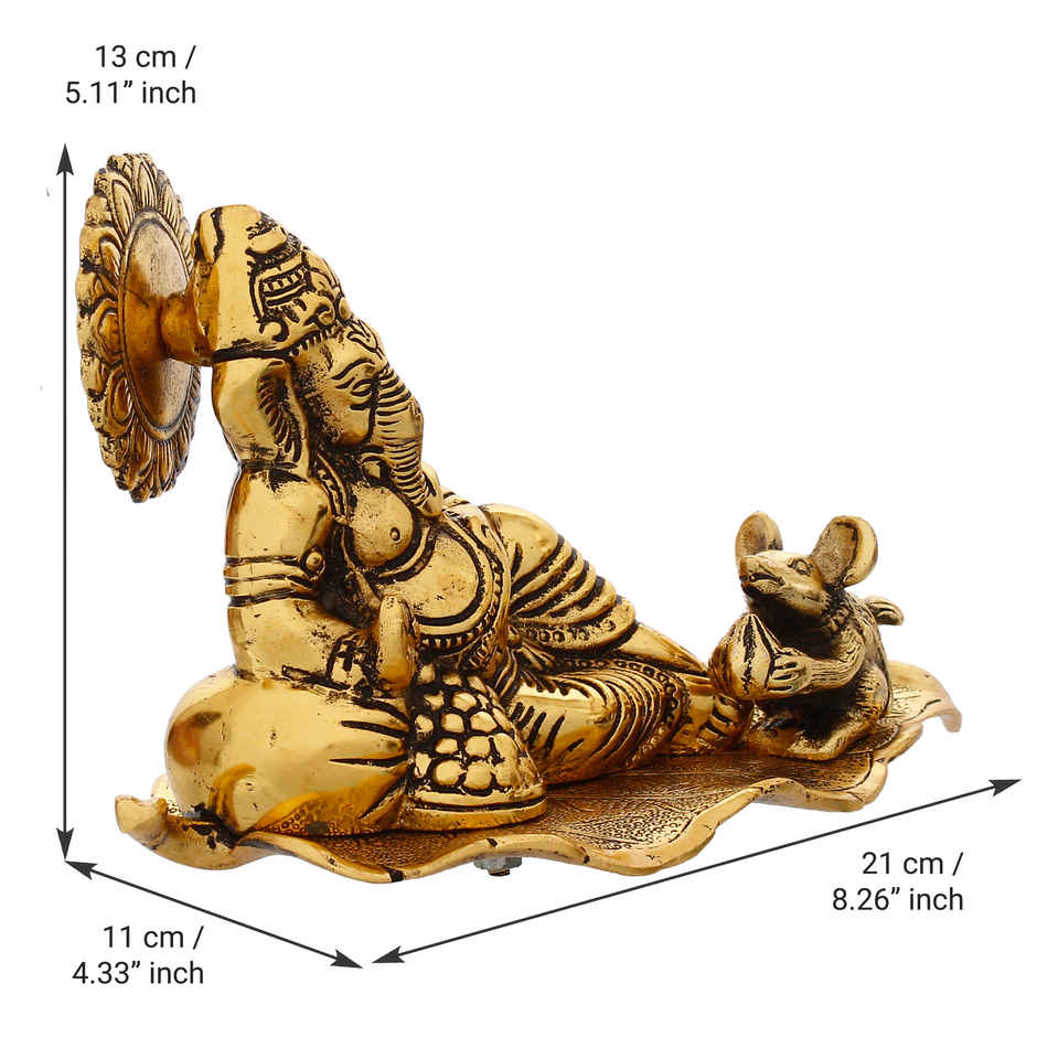 eCraftIndia Golden Resting Ganesha With Mushak Metal Decorative Showpiece