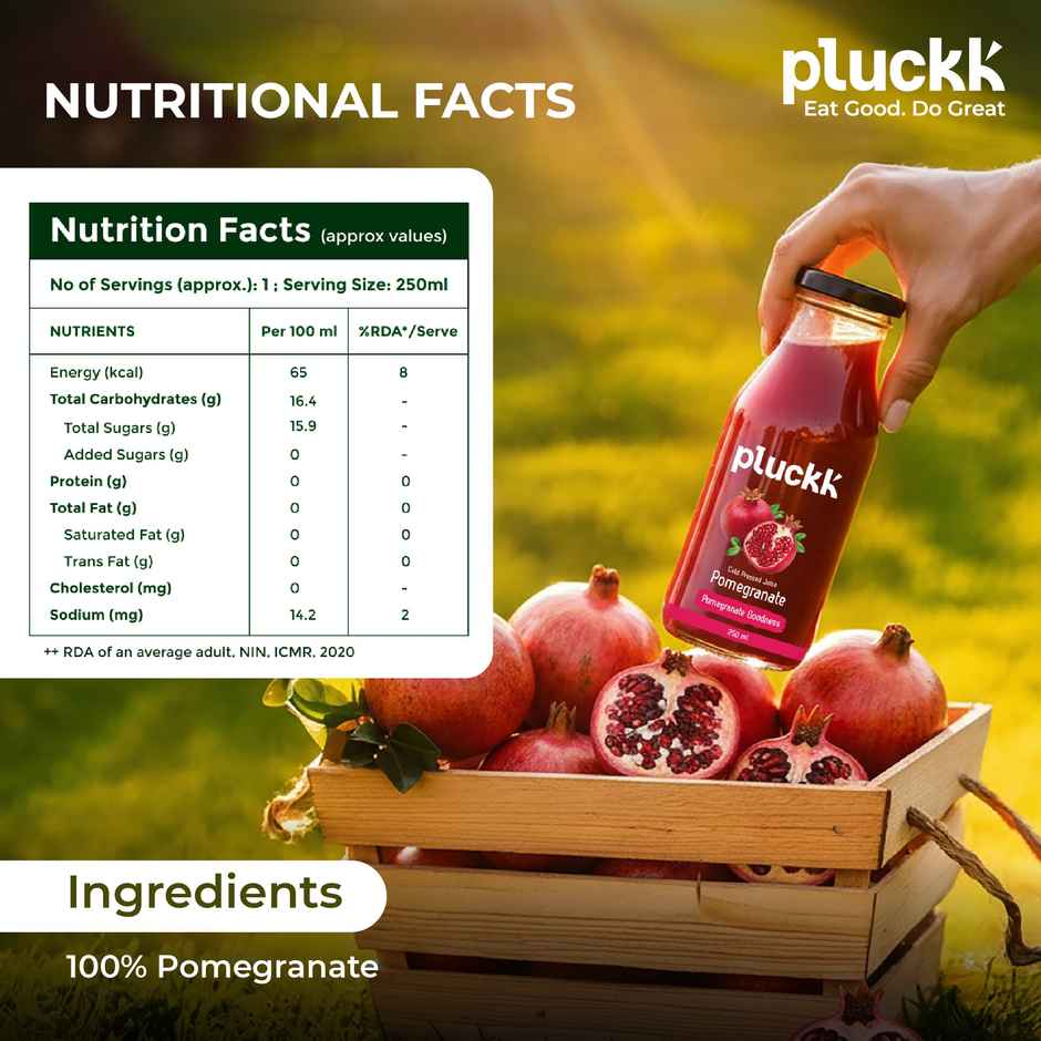 Pluckk Cold Pressed Extracted Pomegranate Juice | No Preservatives | No Added Sugar