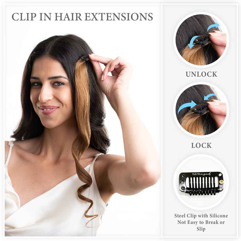 Hair Originals One Clip Extension Hair Streaks Golden Blonde 16 Inches