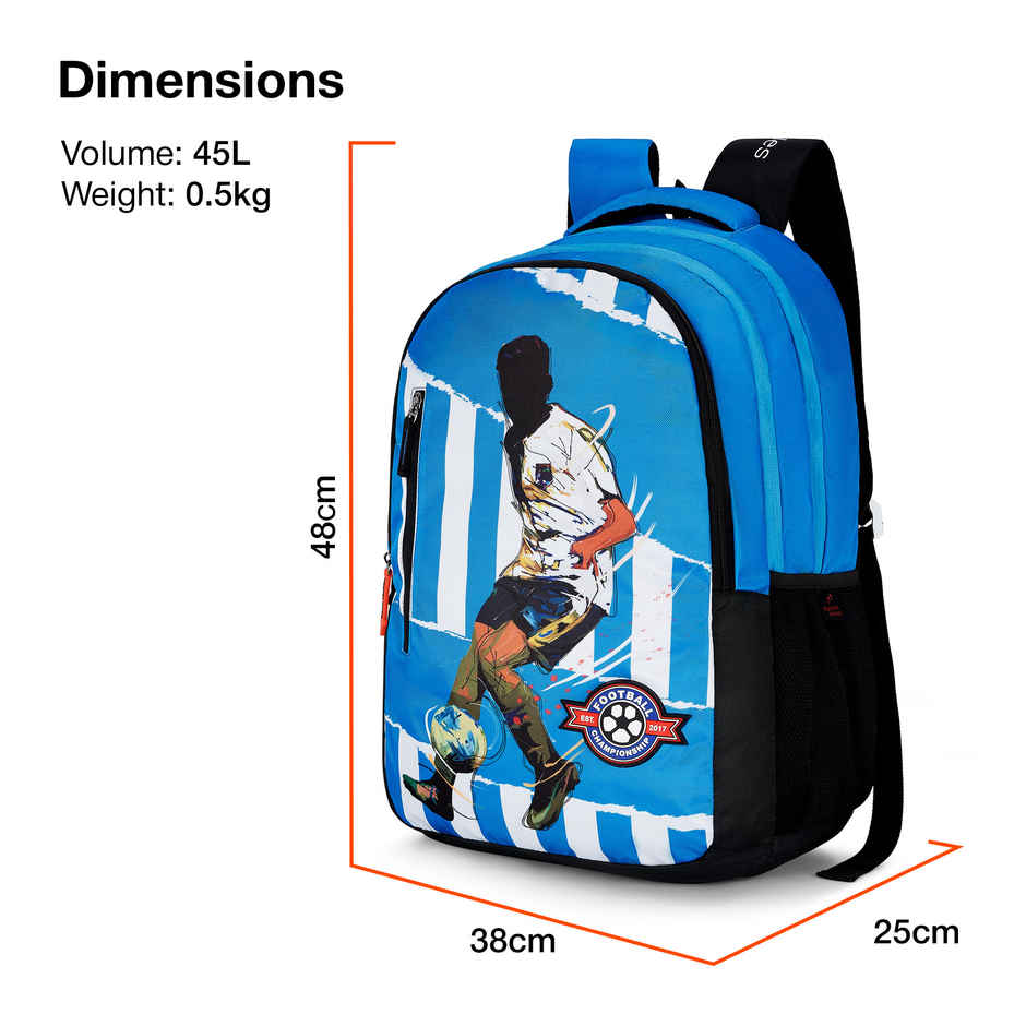 Nasher Miles Football Club Backpack- Unisex- 3 Compartment College Bag- Blue- 45L