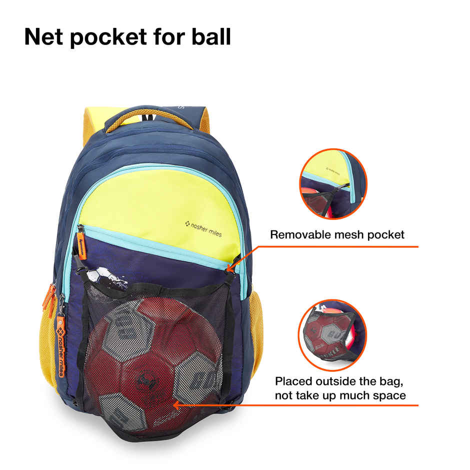 Nasher Miles Football Strike Backpack- Unisex- 3 Compartment College Bag- Navy Blue- 45L