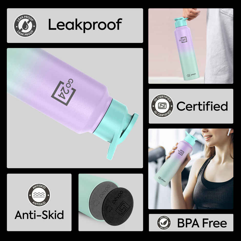 Go24 | Pexpo Craft Pro Stainless Steel Sports | Fridge Water Bottle with Sipper Cap | Purple & Green Ombre